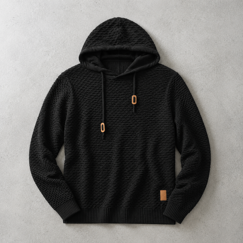 Bormio Basket-Weave Pullover Hoodie — BLACK