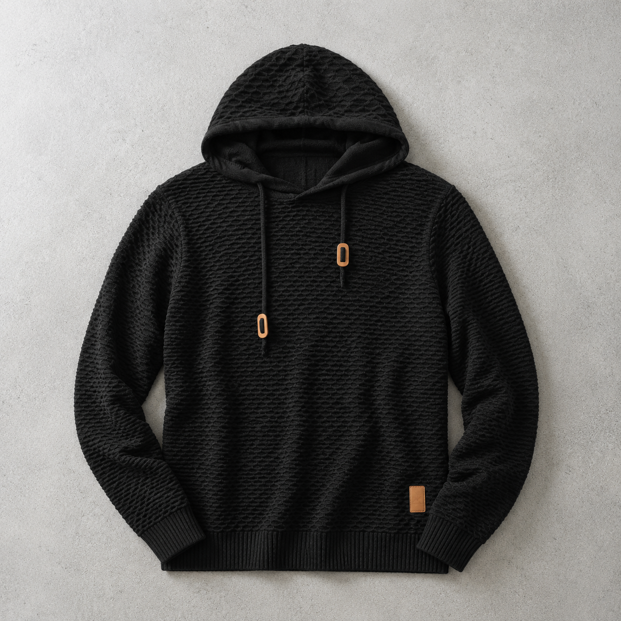 Bormio Basket-Weave Pullover Hoodie — BLACK