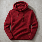 Cortina Waffle-Knit Cowl-Neck Pullover Hoodie — Red