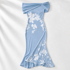 Liguria Off-Shoulder Floral Mermaid Midi Dress — Blue