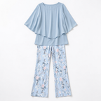 Procida Chiffon Overlay Two-Piece Trouser Set — Powder Blue Floral