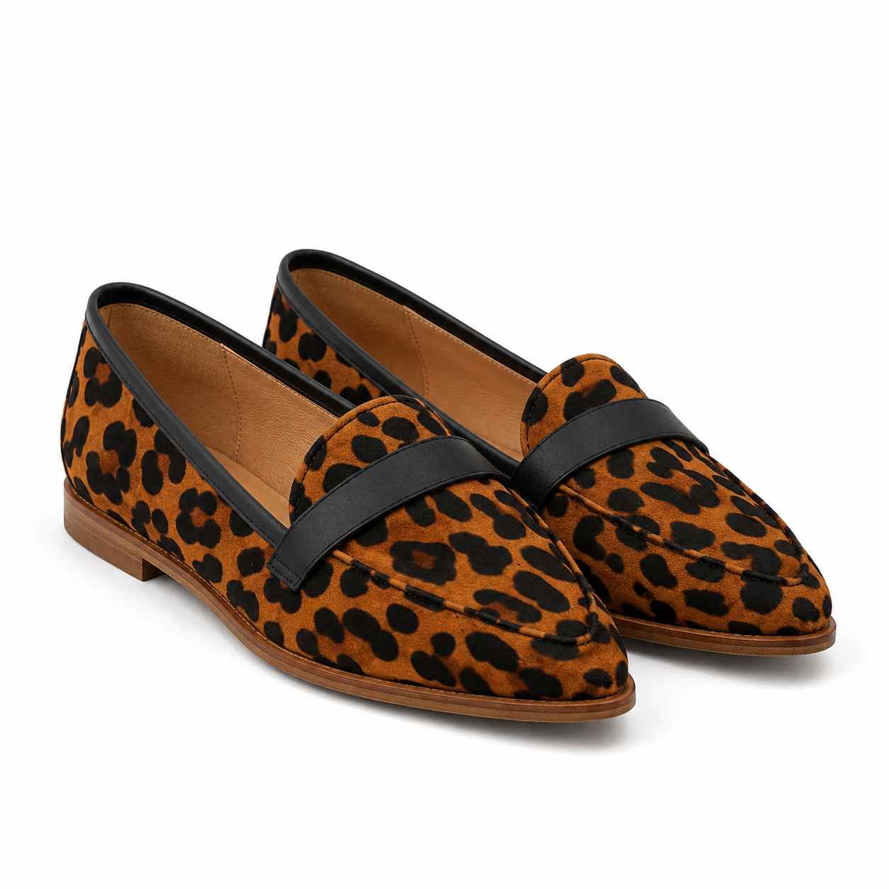 Siena Pointed-Toe Soft Suede Loafer — Leopard