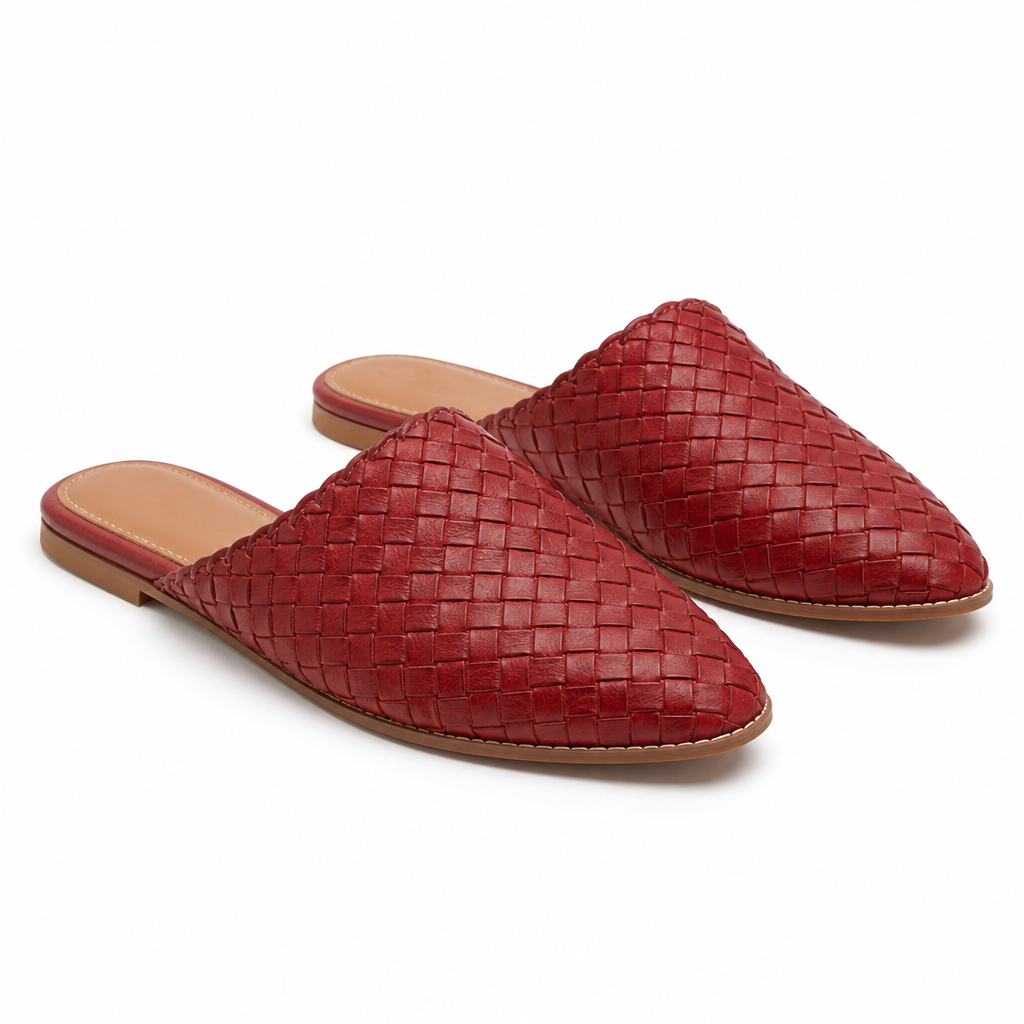 Taormina Woven Pointed-Toe Slip-On Mule — Red