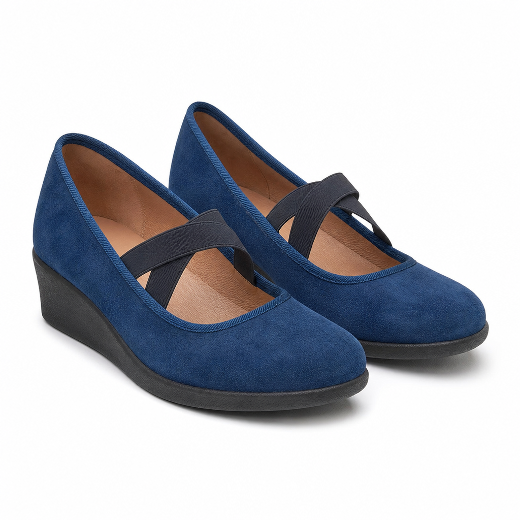 Lucca Cross-Strap Comfort Wedge Mary-Jane — Blue