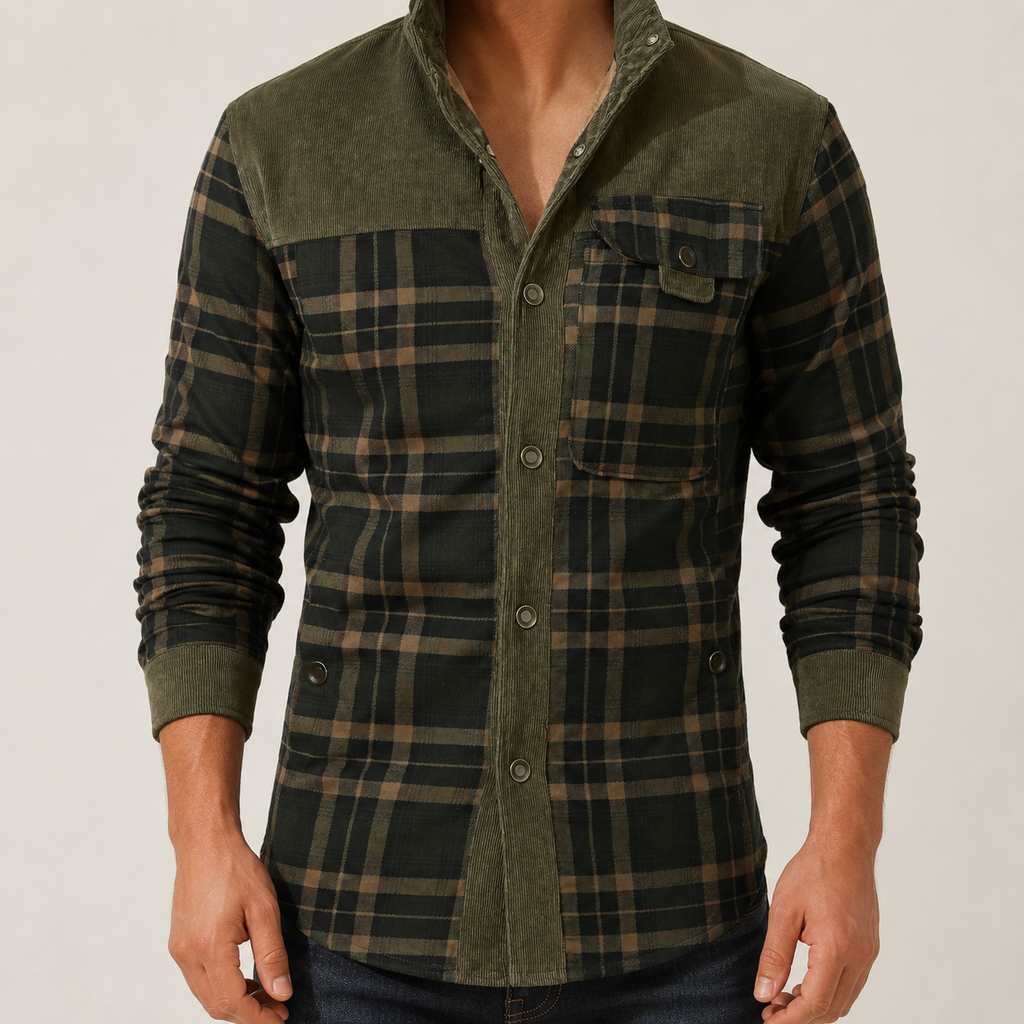 Brunico Check-Flannel Sherpa-Lined Field Overshirt — MODEL