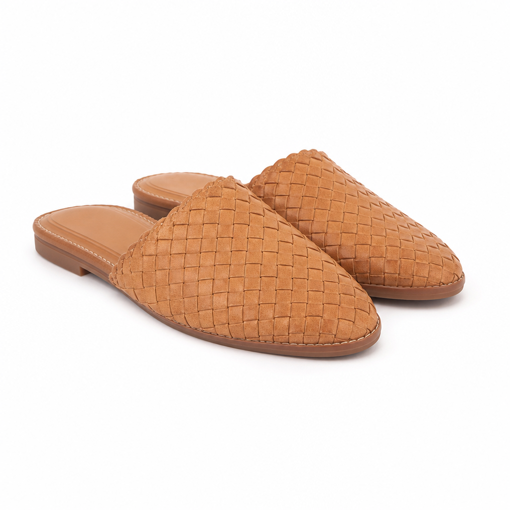Taormina Woven Pointed-Toe Slip-On Mule — Light brown