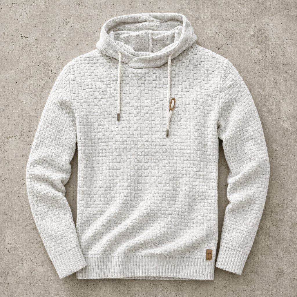 Cortina Waffle-Knit Cowl-Neck Pullover Hoodie — White