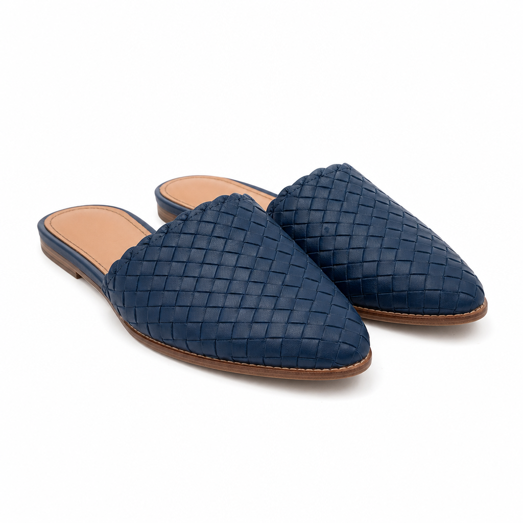 Taormina Woven Pointed-Toe Slip-On Mule — Blue