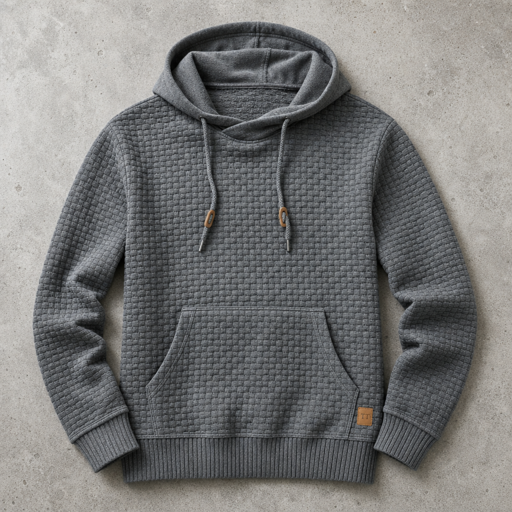 Cortina Waffle-Knit Cowl-Neck Pullover Hoodie — Dark Grey
