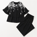 Procida Chiffon Overlay Two-Piece Trouser Set — Black Blossom