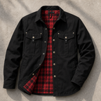 Davos Flannel-Lined Overshirt Shacket — BLACK
