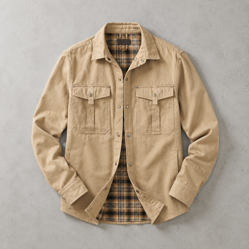 Davos Flannel-Lined Overshirt Shacket — KHAKI