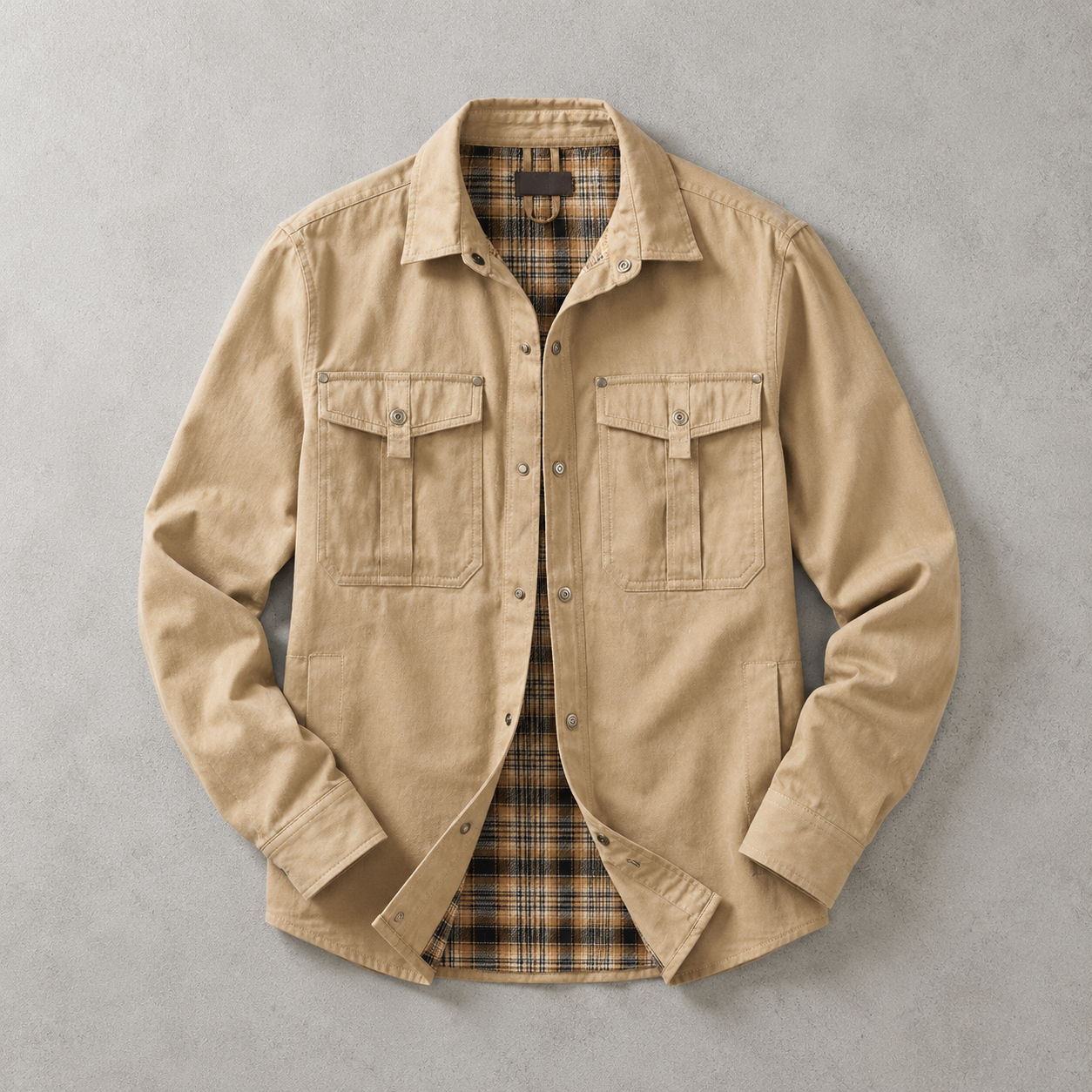Davos Flannel-Lined Overshirt Shacket — KHAKI