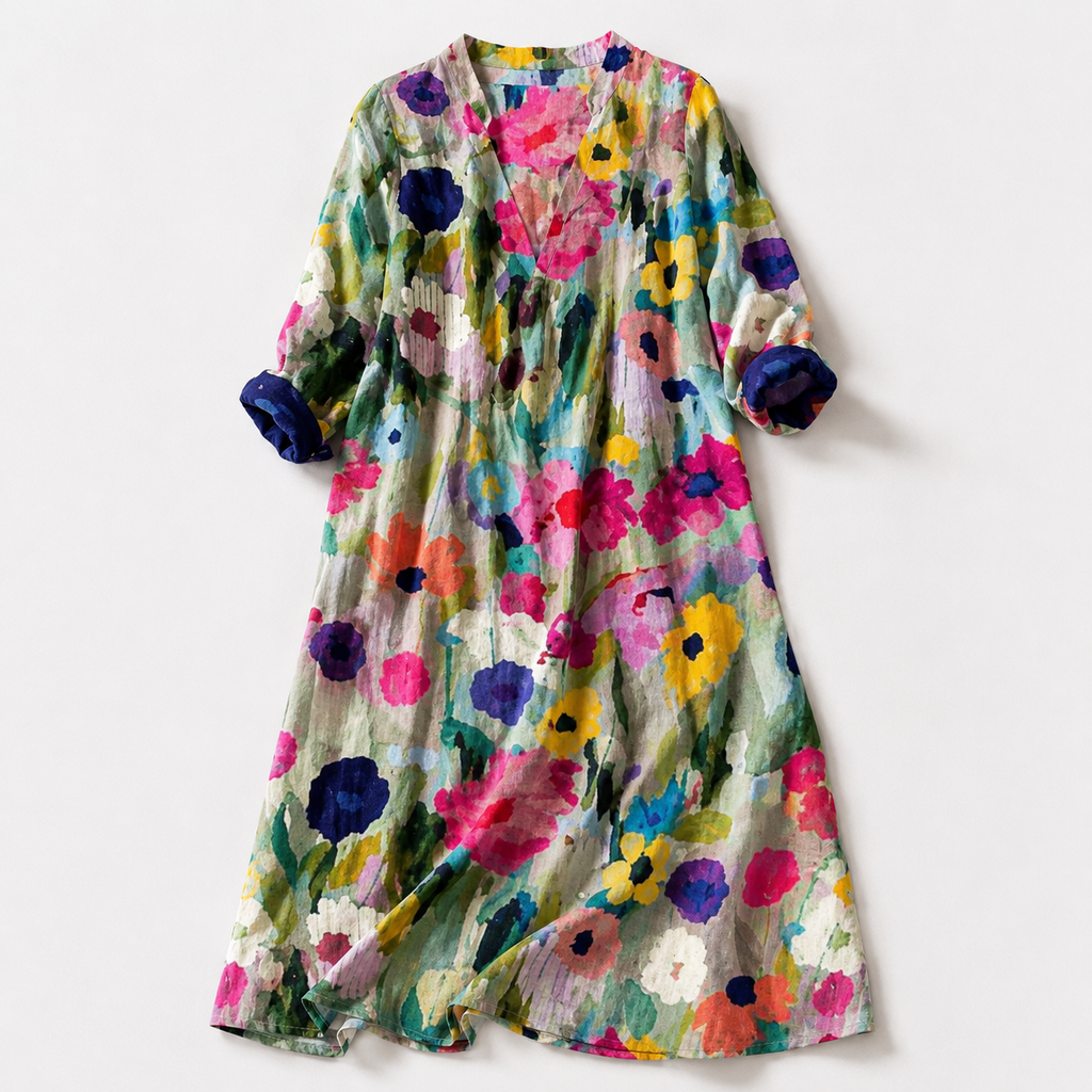 Sardinia Leaf-Print Button-Front Boho Maxi Dress — Multicolored 1