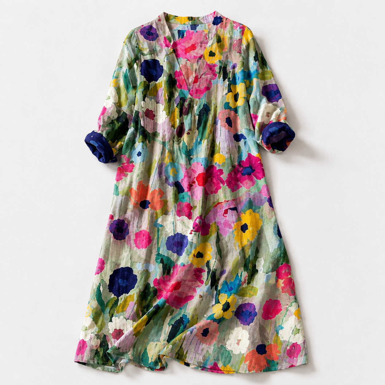 Sardinia Leaf-Print Button-Front Boho Maxi Dress — Multicolored 1