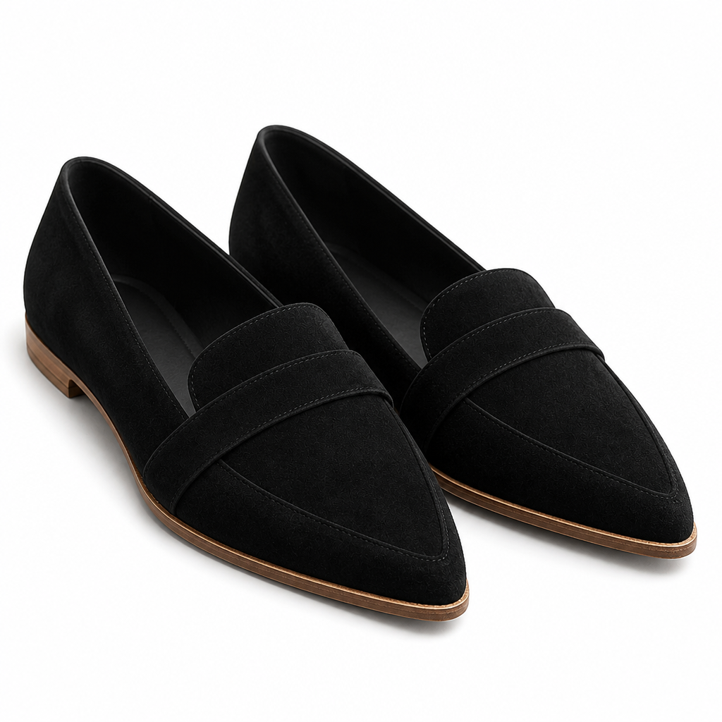 Siena Pointed-Toe Soft Suede Loafer — Black