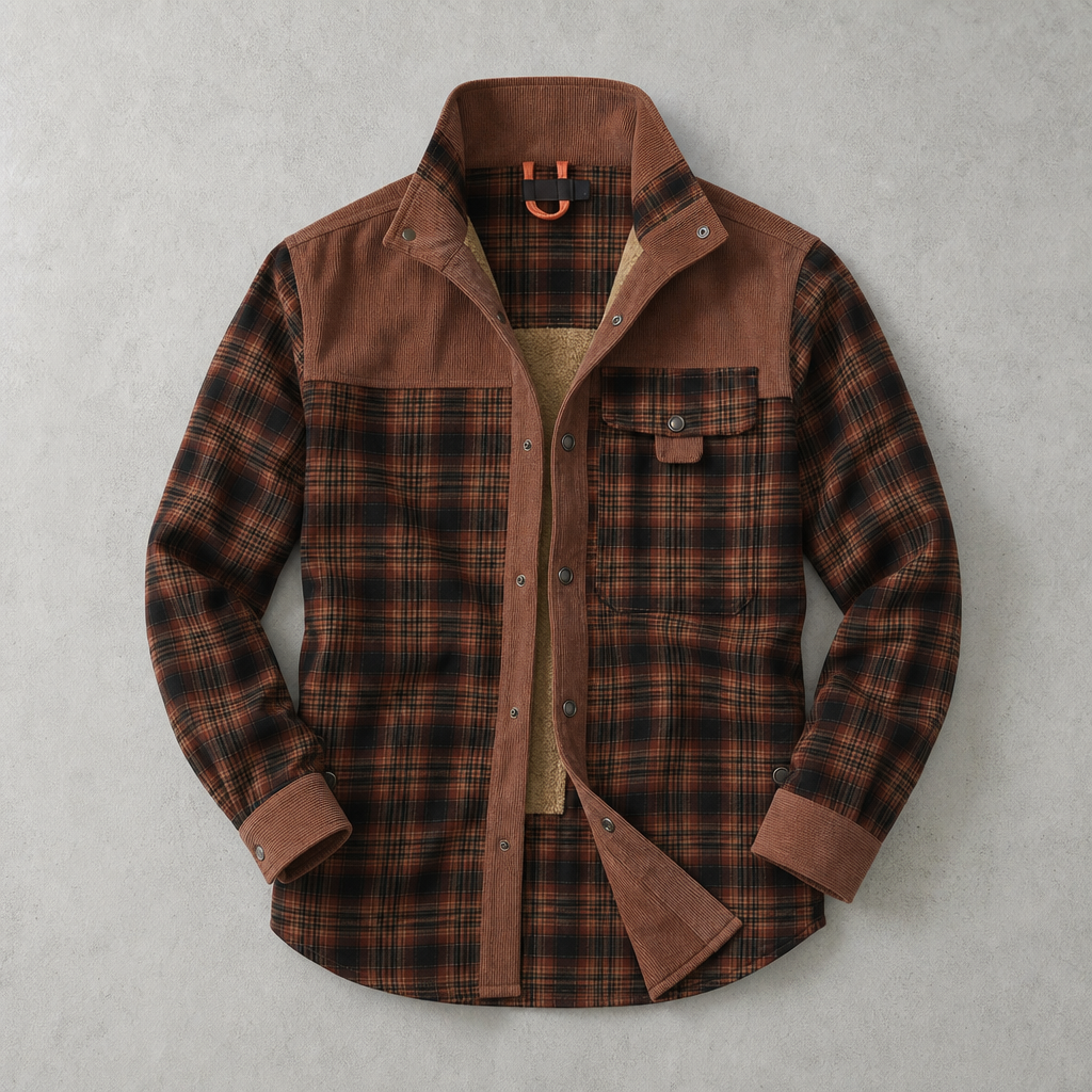 Brunico Check-Flannel Sherpa-Lined Field Overshirt — Red Wine