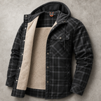 Aosta Plaid Sherpa Hooded Shirt-Jacket — DARK GRAY