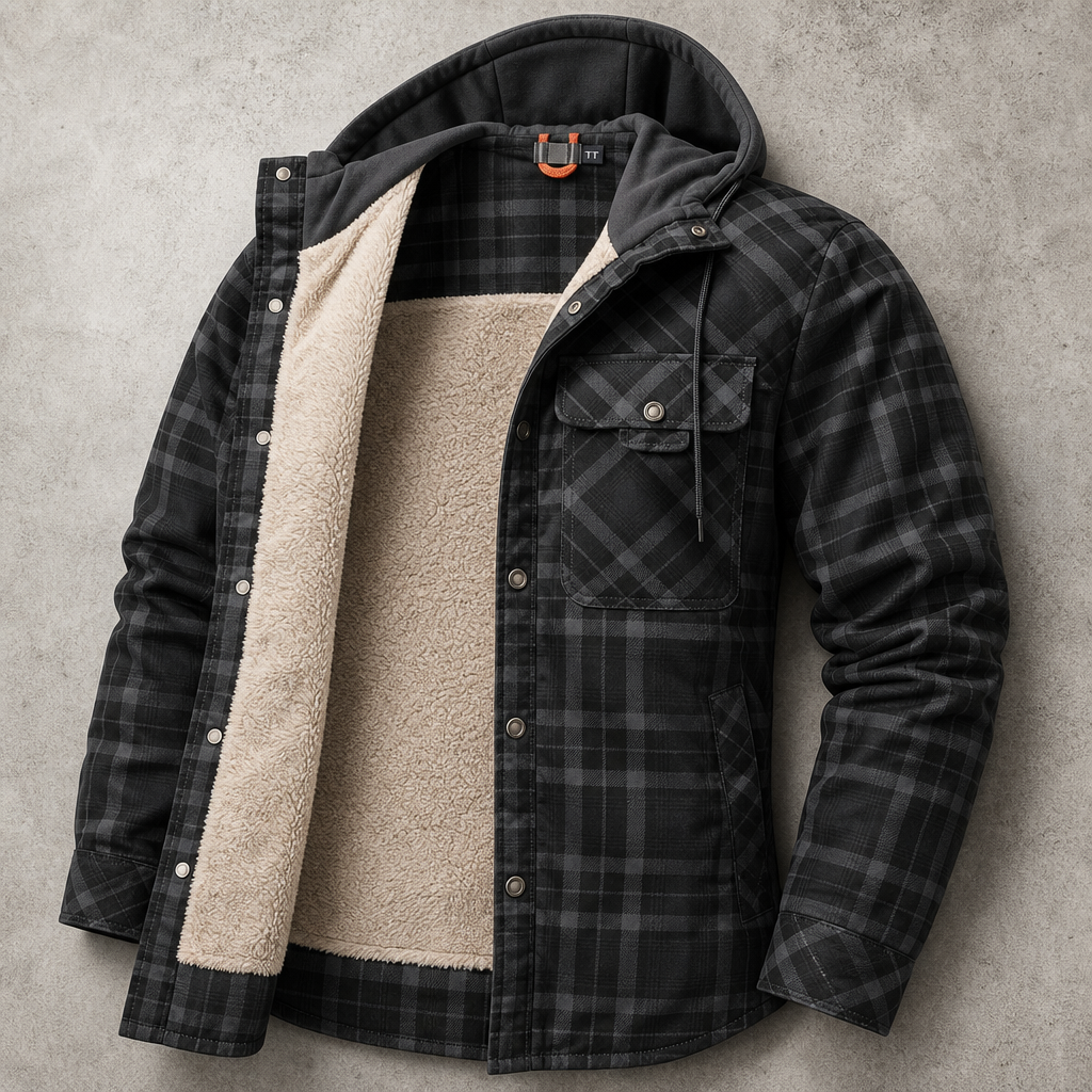Aosta Plaid Sherpa Hooded Shirt-Jacket — DARK GRAY