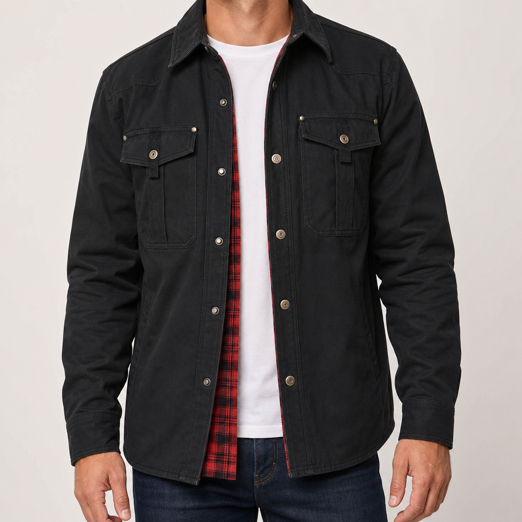 Davos Flannel-Lined Overshirt Shacket — MODEL