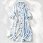 Sardinia Leaf-Print Button-Front Boho Maxi Dress — Skyblue