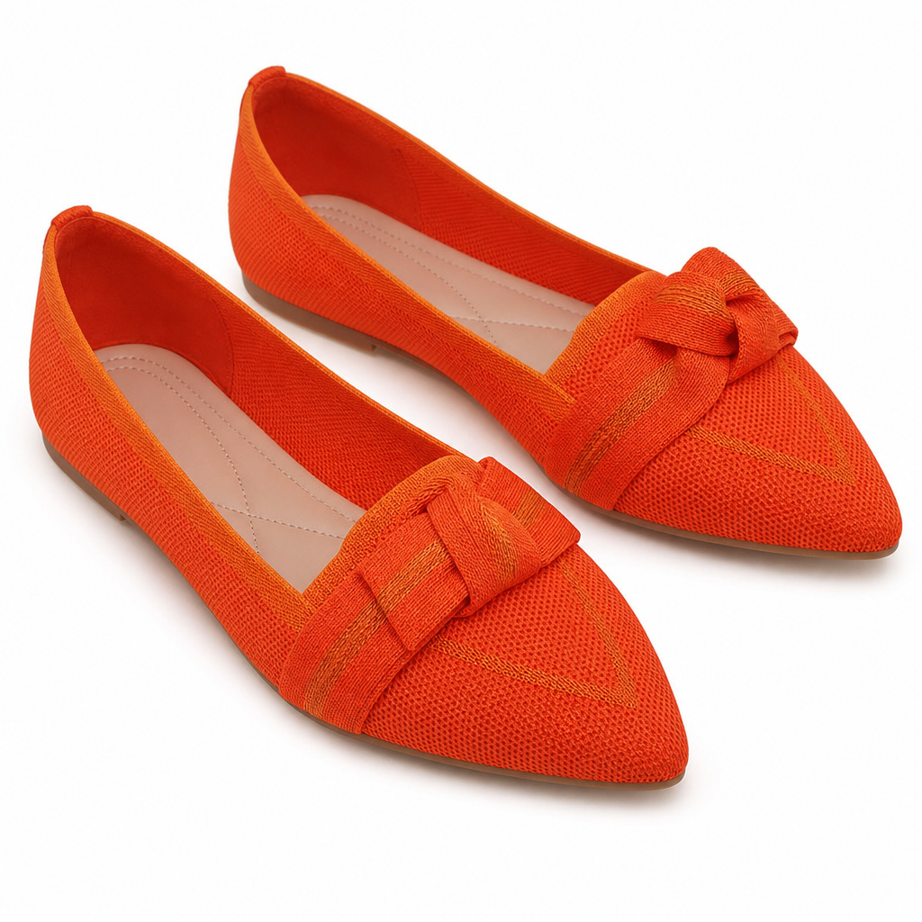 Capri Knit Pointed-Toe Knot Flat — Orange