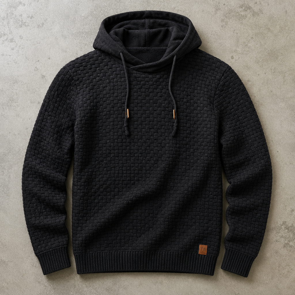 Cortina Waffle-Knit Cowl-Neck Pullover Hoodie — Black (Almost Sold Out!)