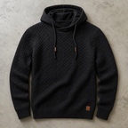 Cortina Waffle-Knit Cowl-Neck Pullover Hoodie — Black (Almost Sold Out!)