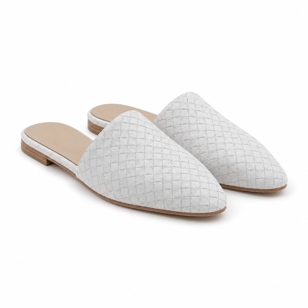 Taormina Woven Pointed-Toe Slip-On Mule — White
