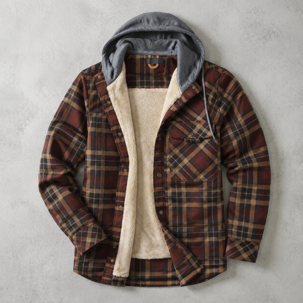 Aosta Plaid Sherpa Hooded Shirt-Jacket — RED WINE