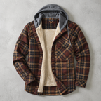 Aosta Plaid Sherpa Hooded Shirt-Jacket — RED WINE