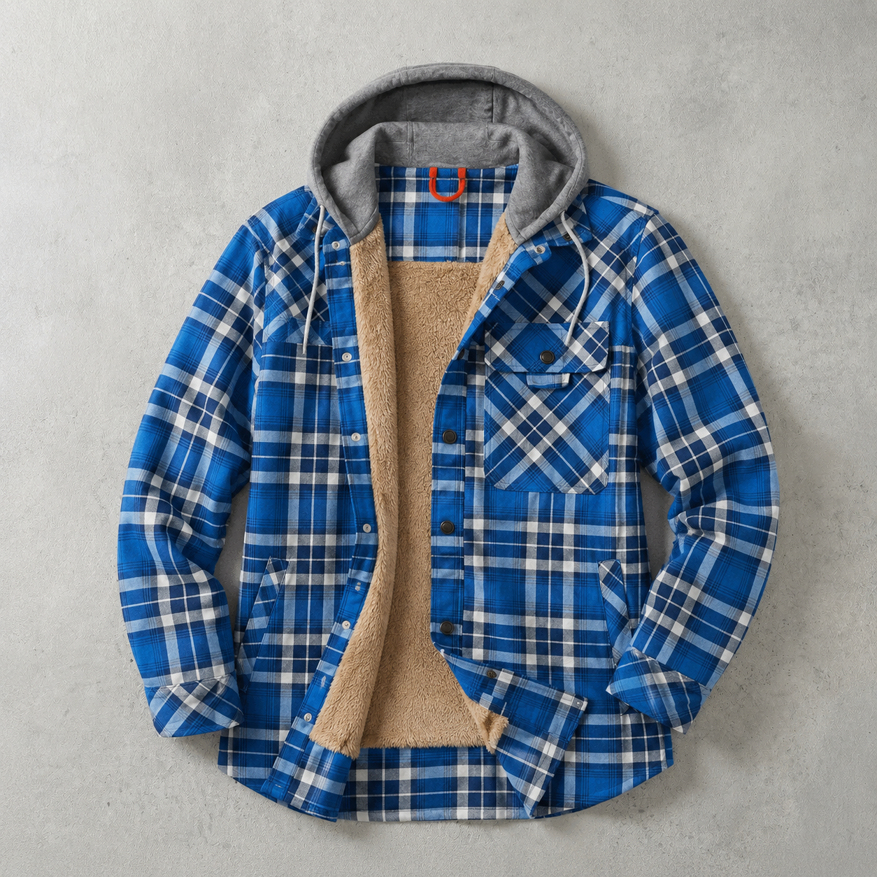 Aosta Plaid Sherpa Hooded Shirt-Jacket — BLUE