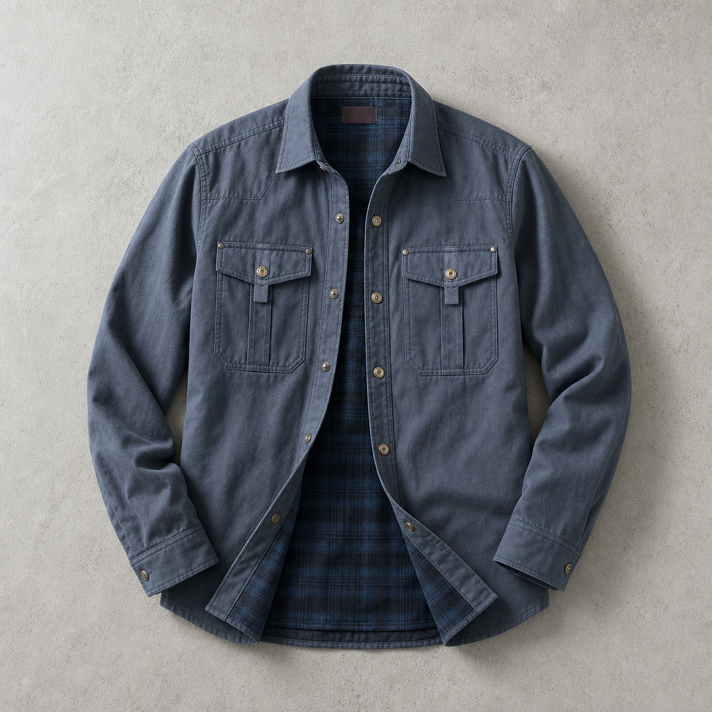 Davos Flannel-Lined Overshirt Shacket — BLUE
