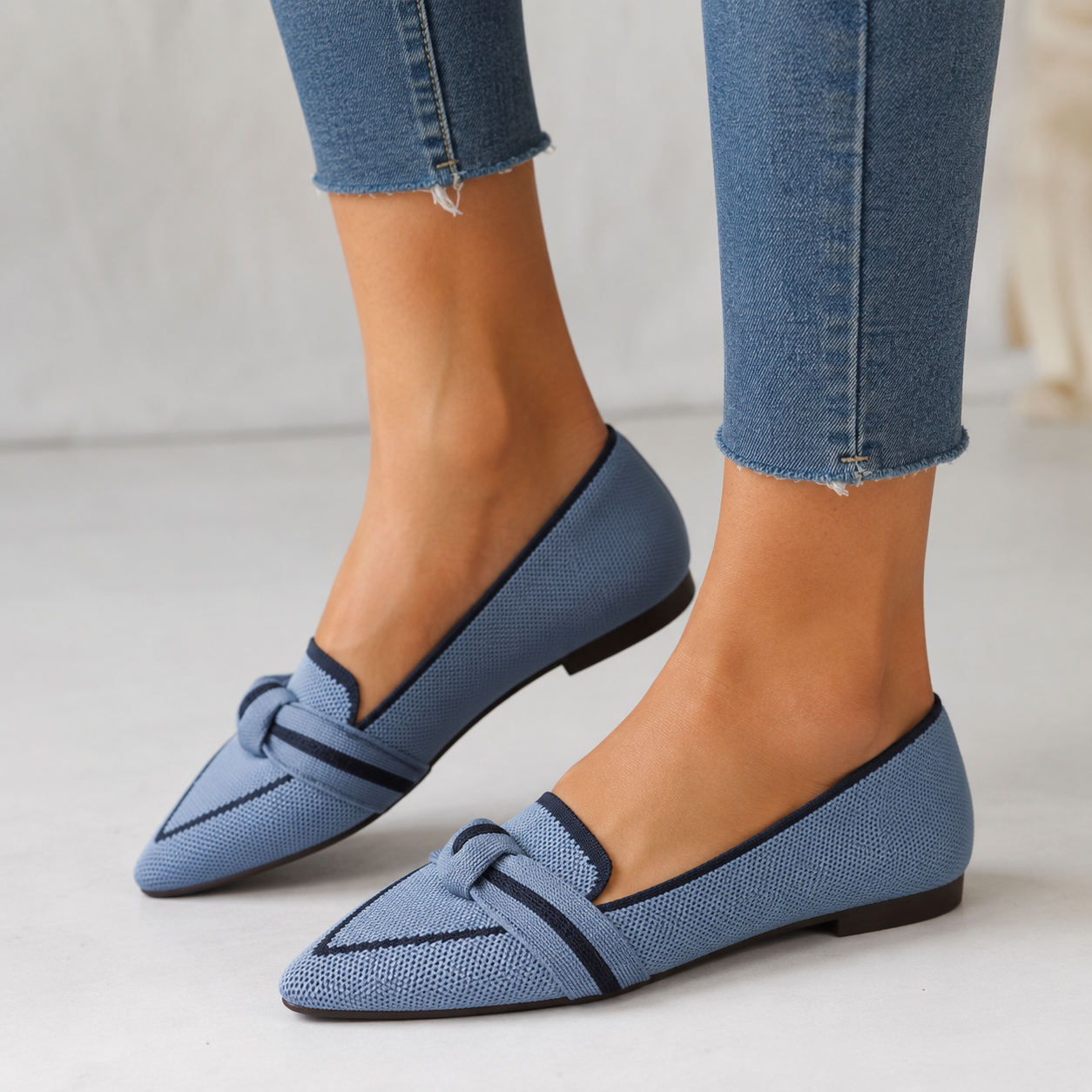 Capri Knit Pointed-Toe Knot Flat — ON-FOOT