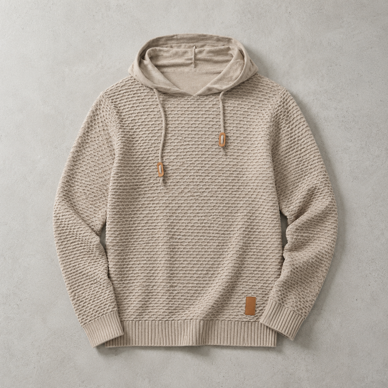 Bormio Basket-Weave Pullover Hoodie — KHAKI