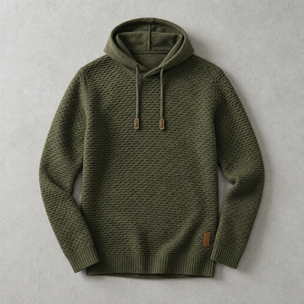 Bormio Basket-Weave Pullover Hoodie — ARMY GREEN