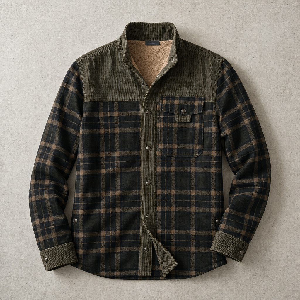 Brunico Check-Flannel Sherpa-Lined Field Overshirt — Army Green