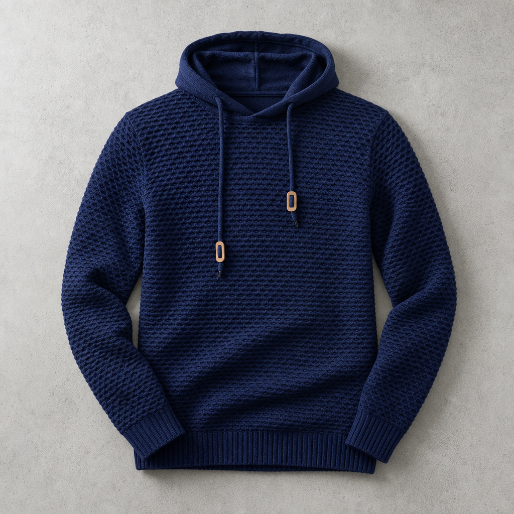 Bormio Basket-Weave Pullover Hoodie — BLUE