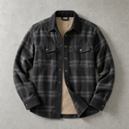 Brunico Check-Flannel Sherpa-Lined Field Overshirt — Dark Gray