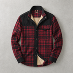 Brunico Check-Flannel Sherpa-Lined Field Overshirt — Red