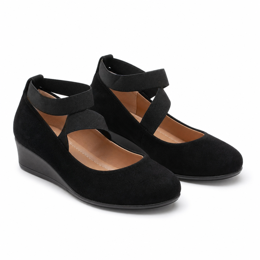 Lucca Cross-Strap Comfort Wedge Mary-Jane — Black