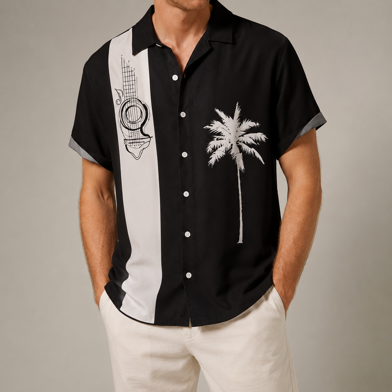 Melk Retro Guitar Print Bowling Shirt