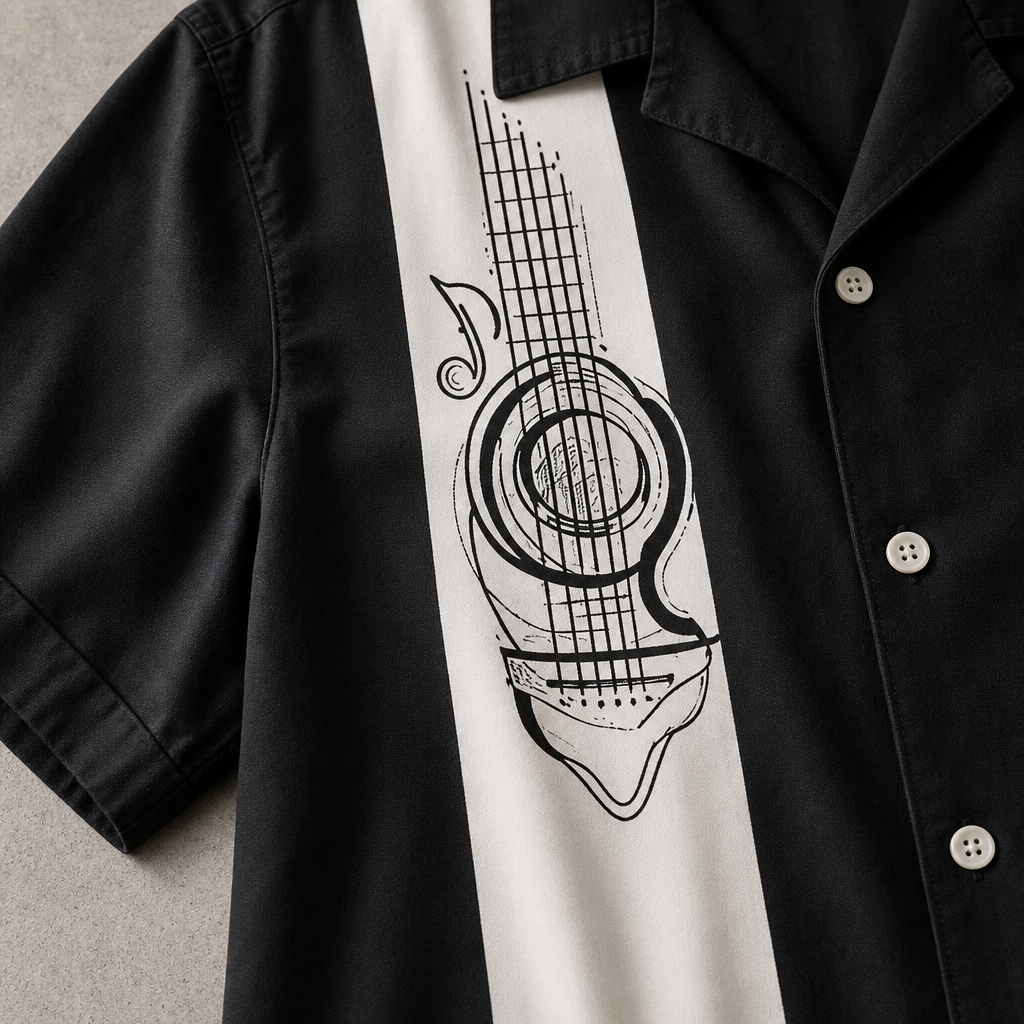 Melk Retro Guitar Print Bowling Shirt