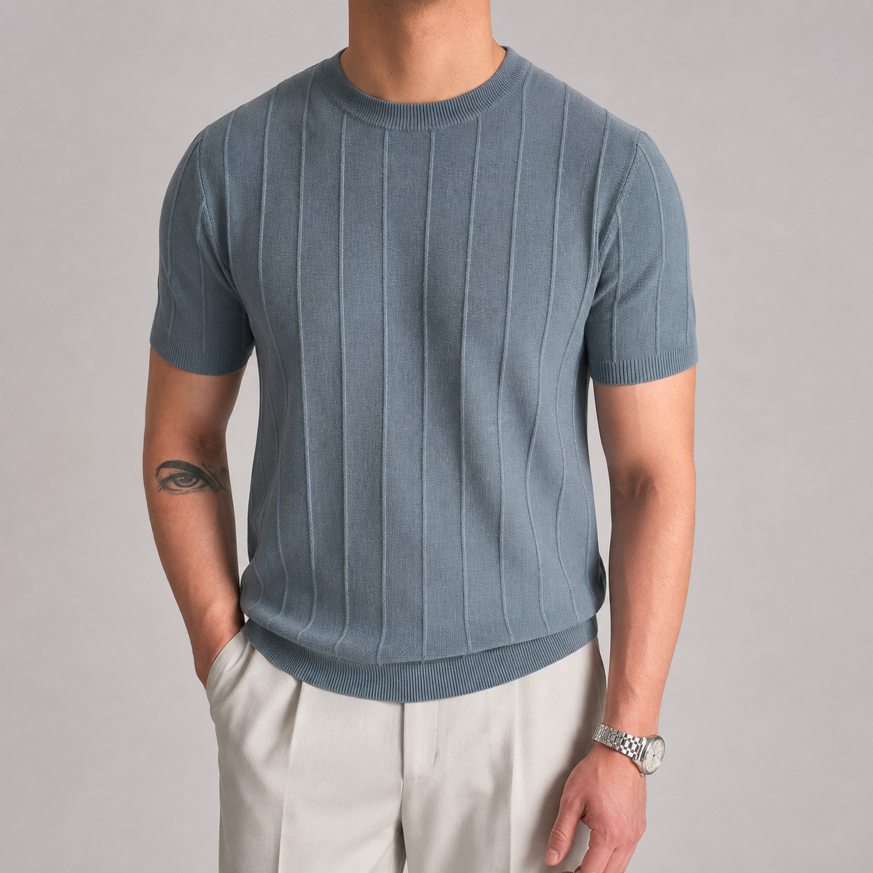 Dinant Wide Rib Knit Short Sleeve Tee