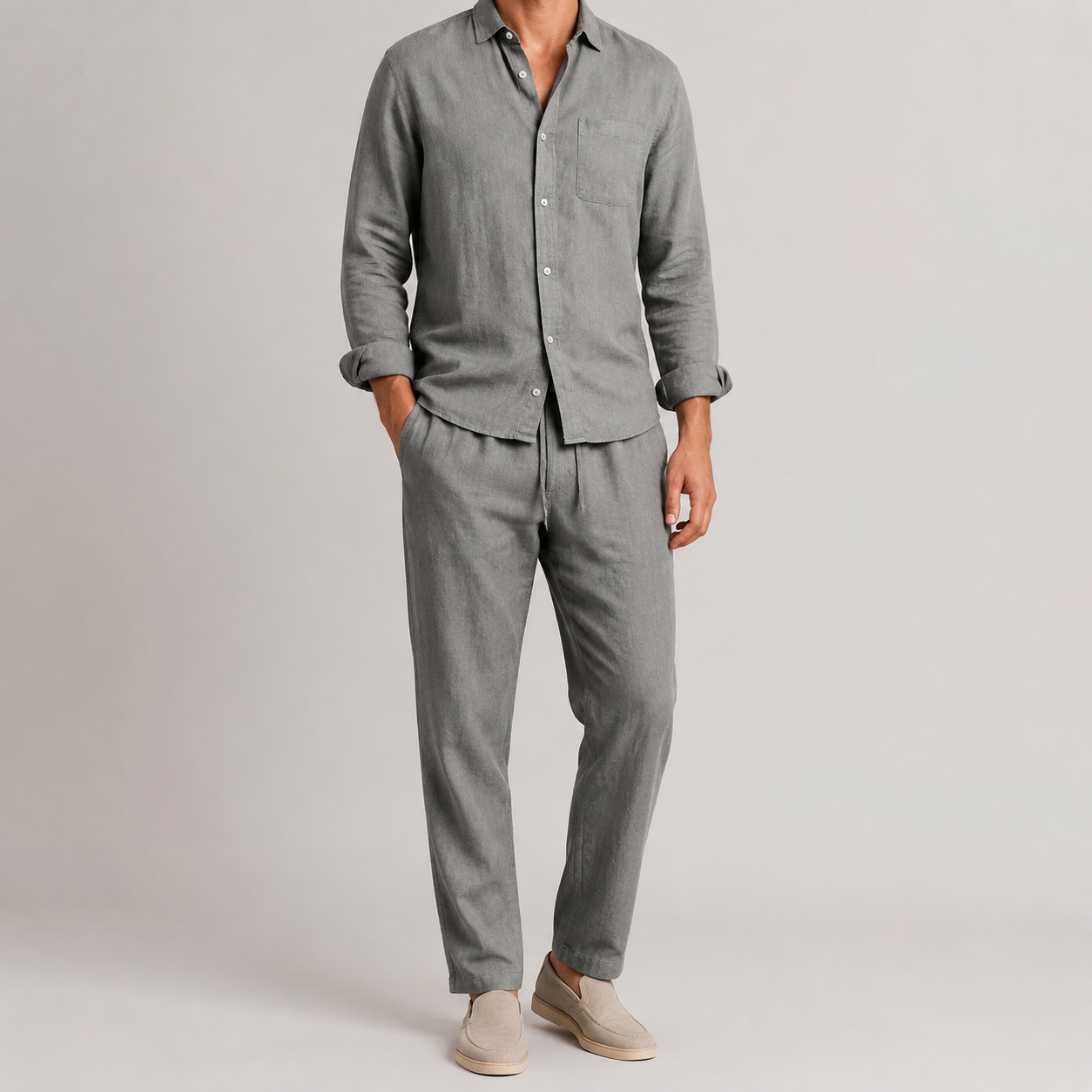 Ferrara Linen Blend Two Piece Shirt and Trouser Set
