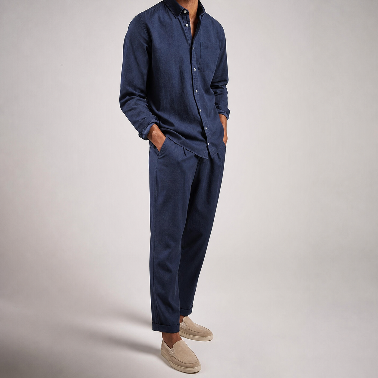 Ferrara Linen Blend Two Piece Shirt and Trouser Set