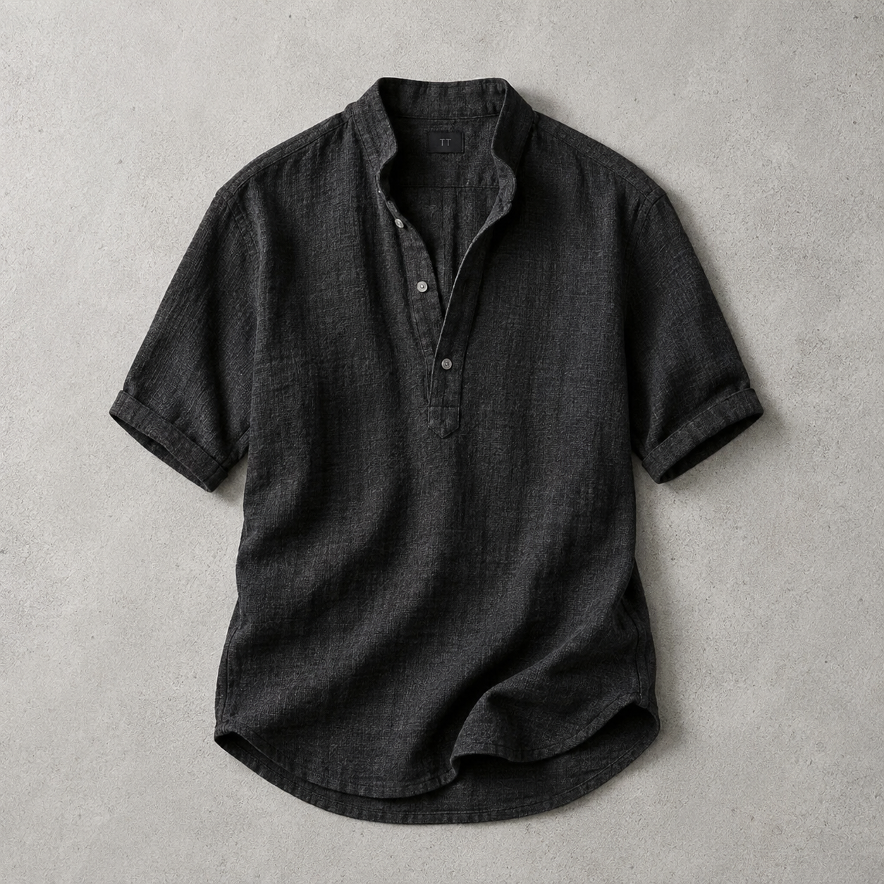 Matera Short Sleeve Band Collar Popover Shirt
