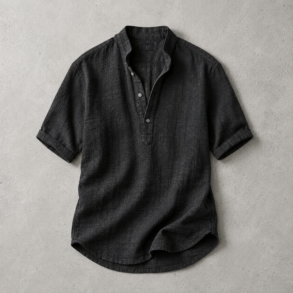 Matera Short Sleeve Band Collar Popover Shirt