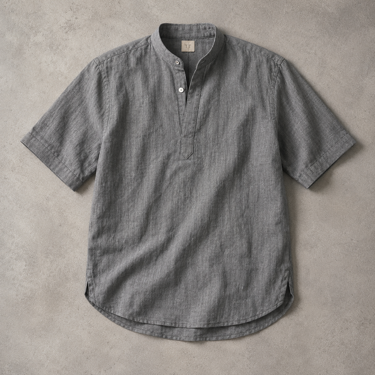 Matera Short Sleeve Band Collar Popover Shirt