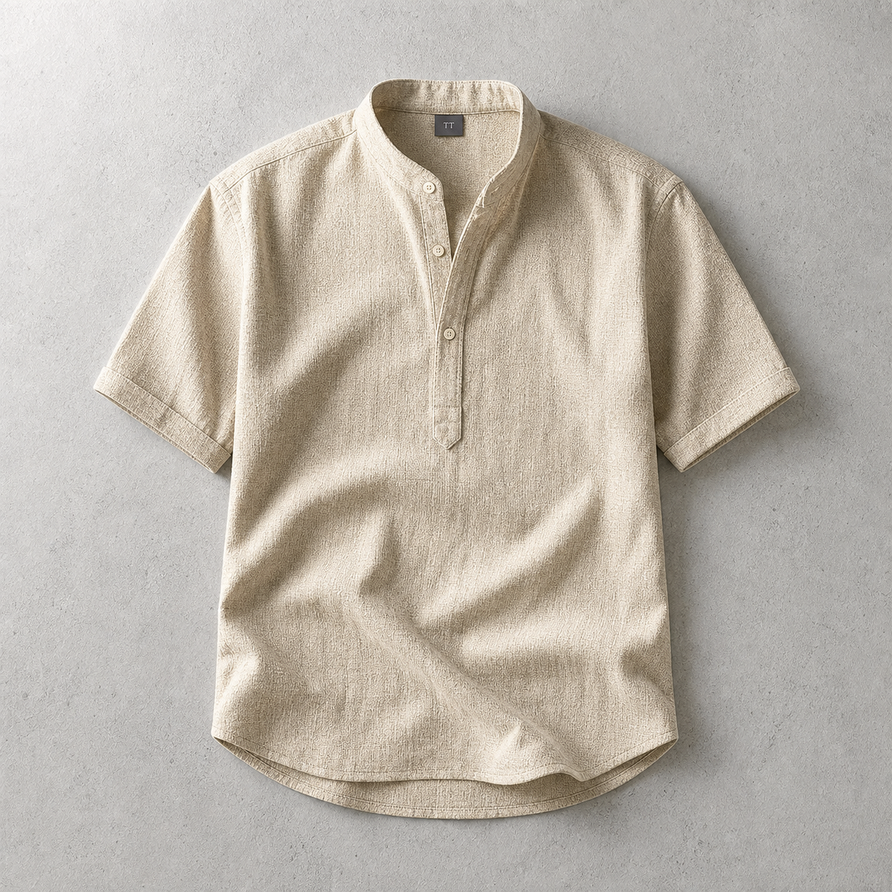 Matera Short Sleeve Band Collar Popover Shirt